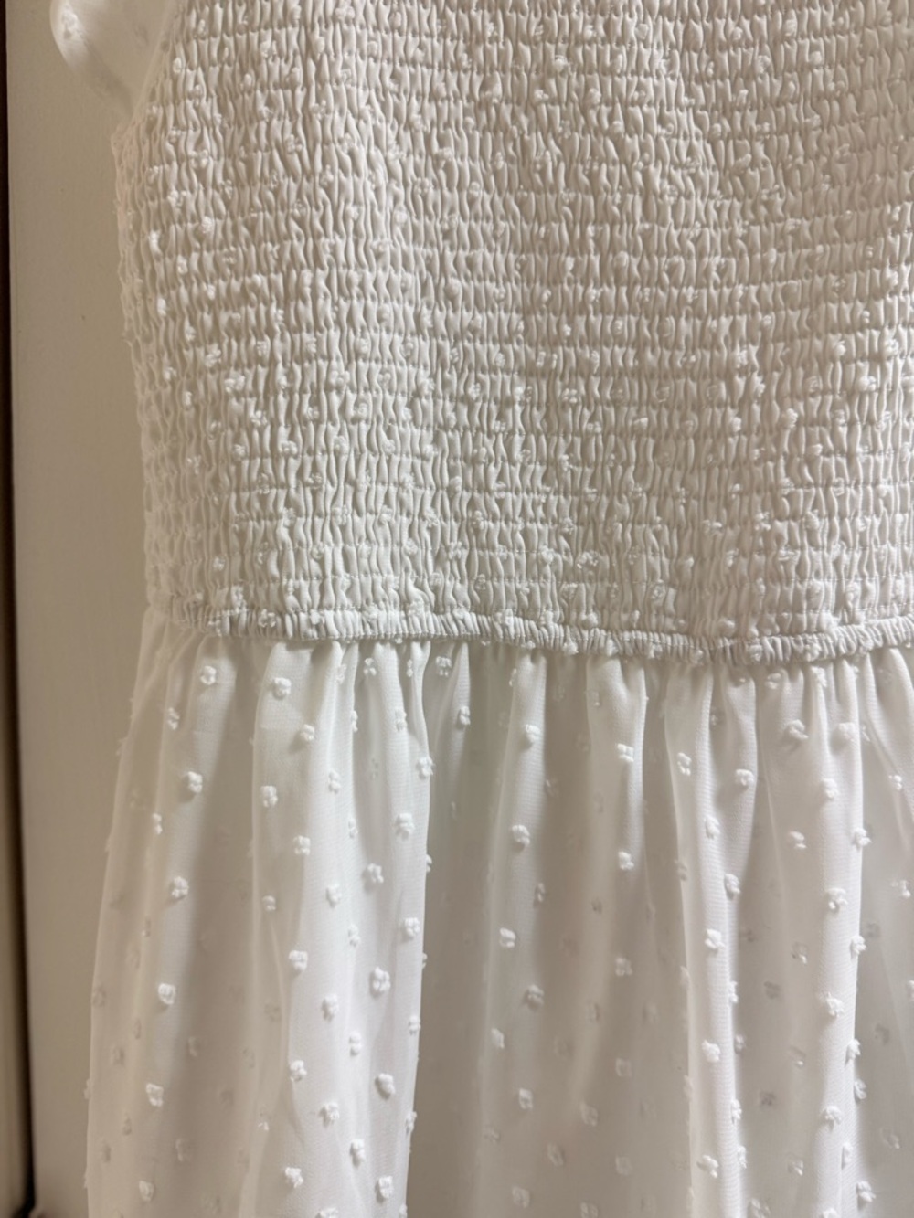 Merokeety White Midi Swiss Dot Smocked Tiered Dress - Picture 3 of 9